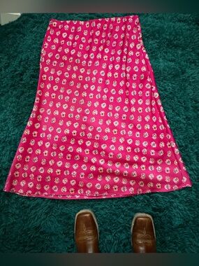 LOFT Hot Pink Floral Satin Slip Skirt